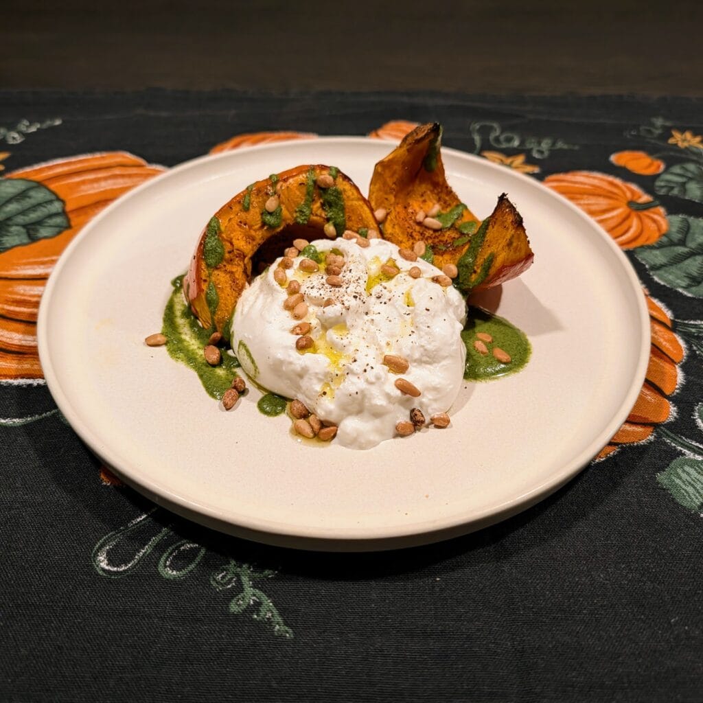 Pompoen burrata salsa verde